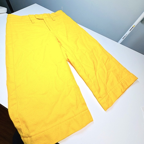 Banana Republic Womens Size 0 Bright Mustard Yellow Wide Leg Wool Cropped Pants - Picture 1 of 6